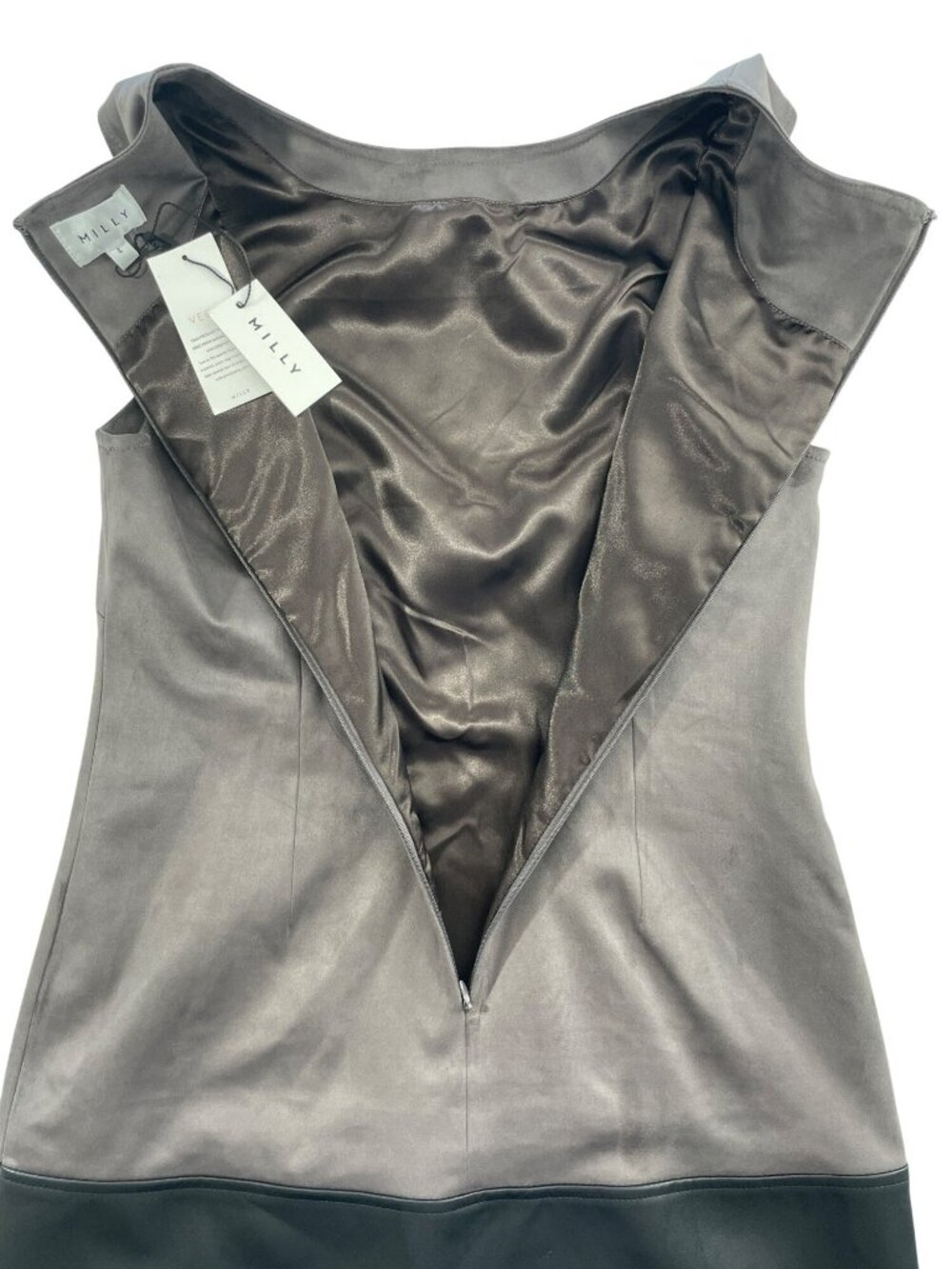 Milly Eve Suede & Leather Combo Vegan Shift Dress Charcoal/Blk Sz 4 MSRP$495 NEW - Picture 5 of 12